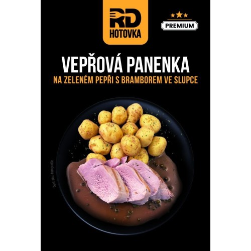 Vepřová panenka na zeleném pepři s bramborem ve slupce 500g RD