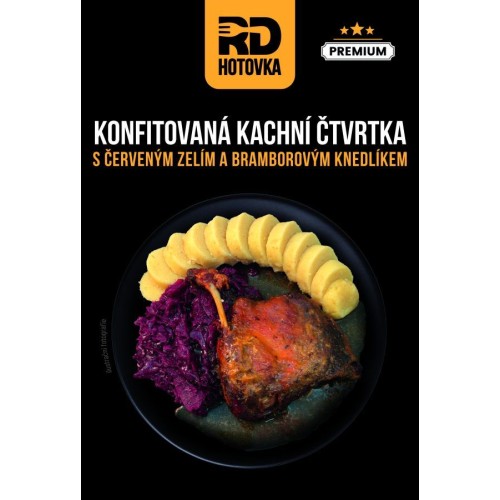 Konfitovaná kachní čtvrtka s červeným zelím a bramborovým knedlíkem 750g RD